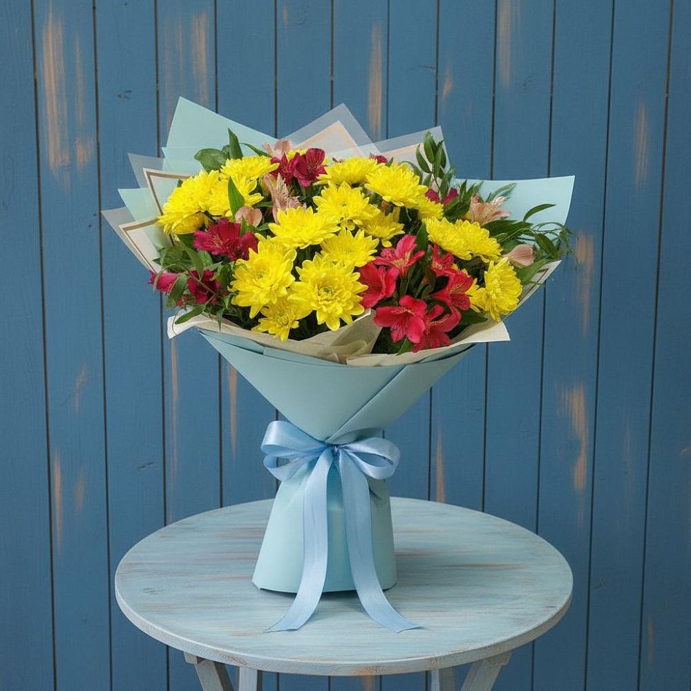 Букет цветов из: Альстромерии и Хризантемы в Еманжелинске