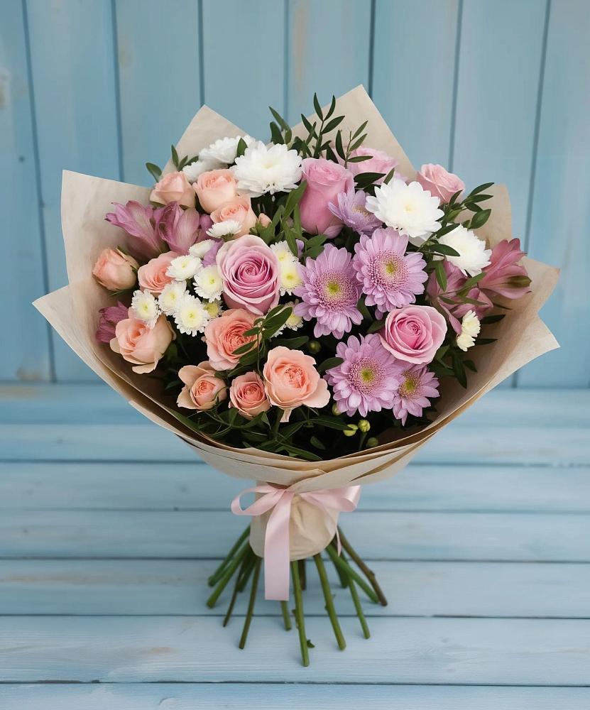 Букет цветов из: Хризантемы, Розы и Альстромерии в Еманжелинске