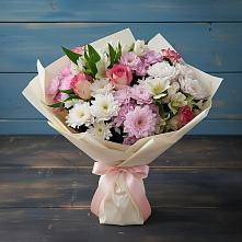 Букет цветов из:  Хризантемы, Альстромерии и Розы в Еманжелинске