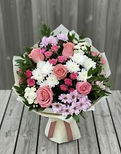 Букет цветов из:  Альстромерии, Гвоздики, Розы и Хризантемы в Еманжелинске