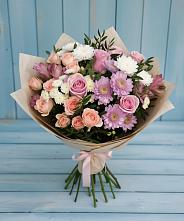 Букет цветов из:  Хризантемы, Розы и Альстромерии #REPLACE_PRED# Еманжелинске