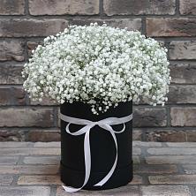 Цветочная композиция из Гипсофила в шляпной коробке в Еманжелинске
