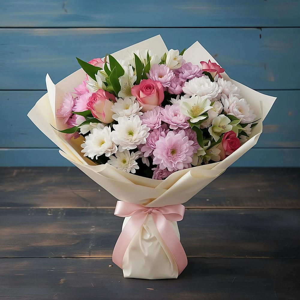 Букет цветов из: Хризантемы, Альстромерии и Розы в Еманжелинске